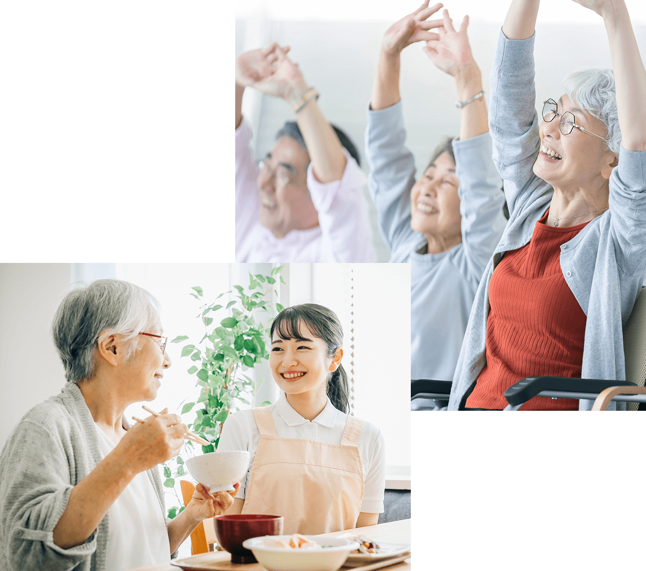 介護施設で過ごす年配の方々